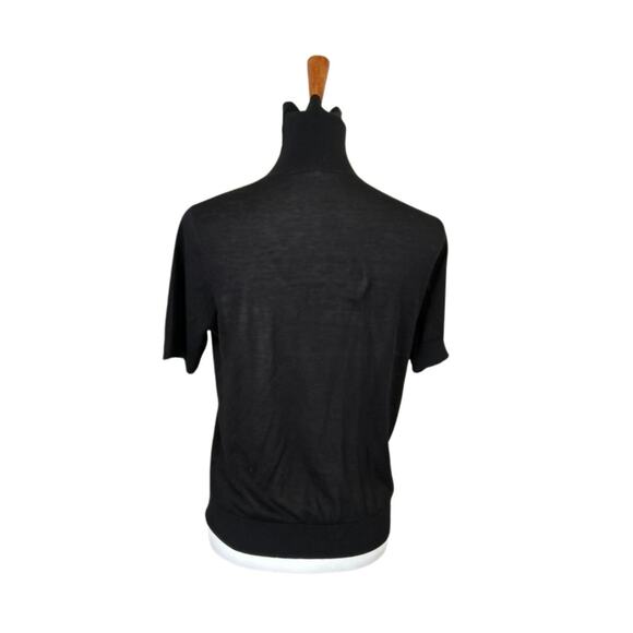 LilySilk Black Silk-Cashmere Turtleneck Top – Short Sleeve, Size M - Picture 3 of 4